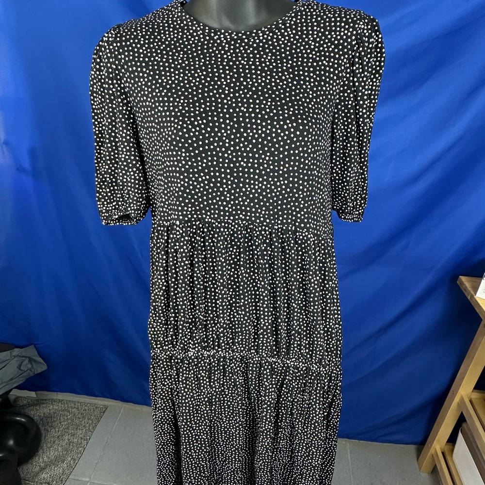 Zara Black and White Polka-Dot Tiered Puff Sleeve Sundress